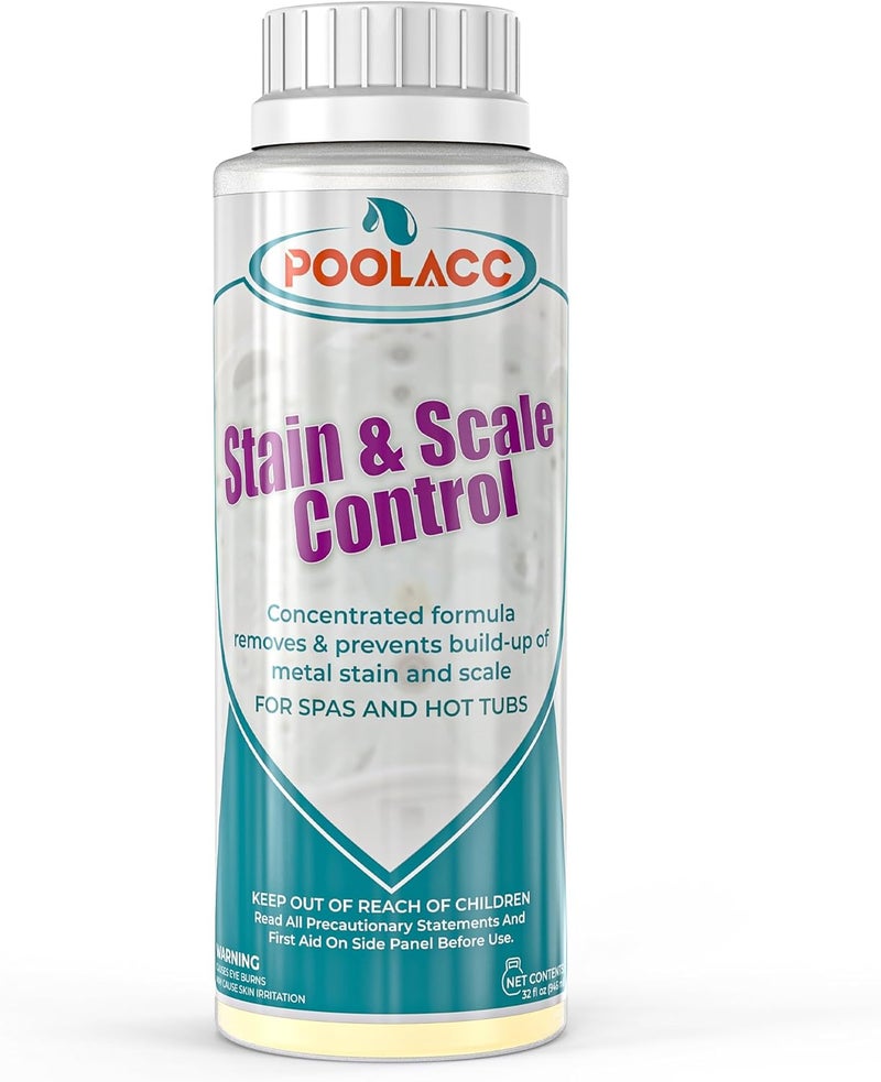 POOLACC Stain and Scale Control for Hot Tub & Spa, Prevents Stain & Scale Buildup, Removes Fresh Metal & Copper Stains, Compatible with Any Spa, Fast-Acting & Easy to Use, 32oz - Image 1